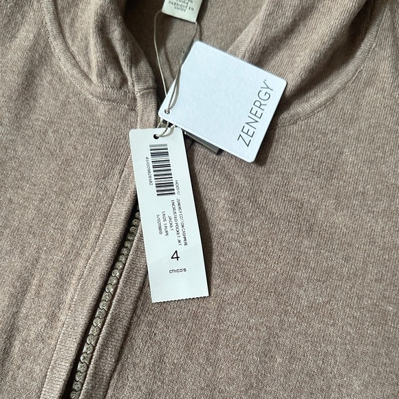 Elegant Beige Hooded Jacket with Embellished Pockets NWT - Picture 3 of 12